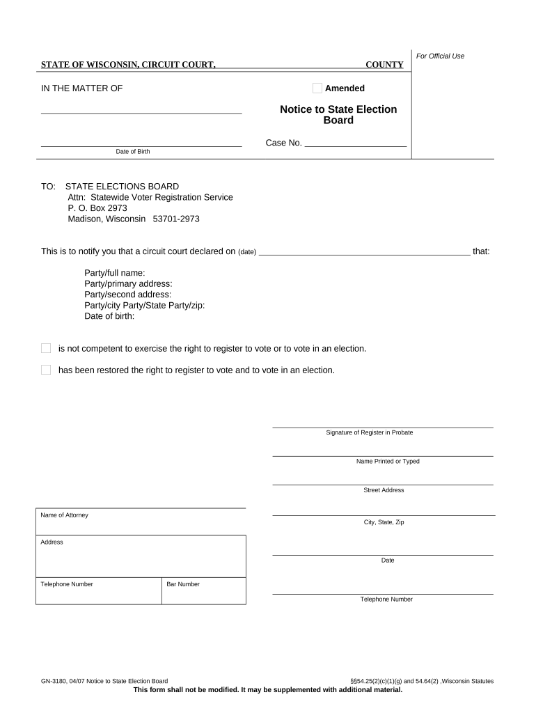 Wisconsin Notice State  Form