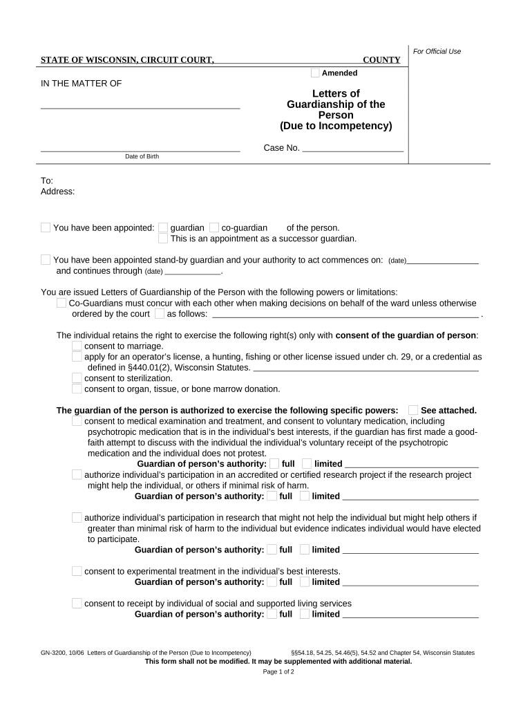 Wisconsin Guardianship  Form