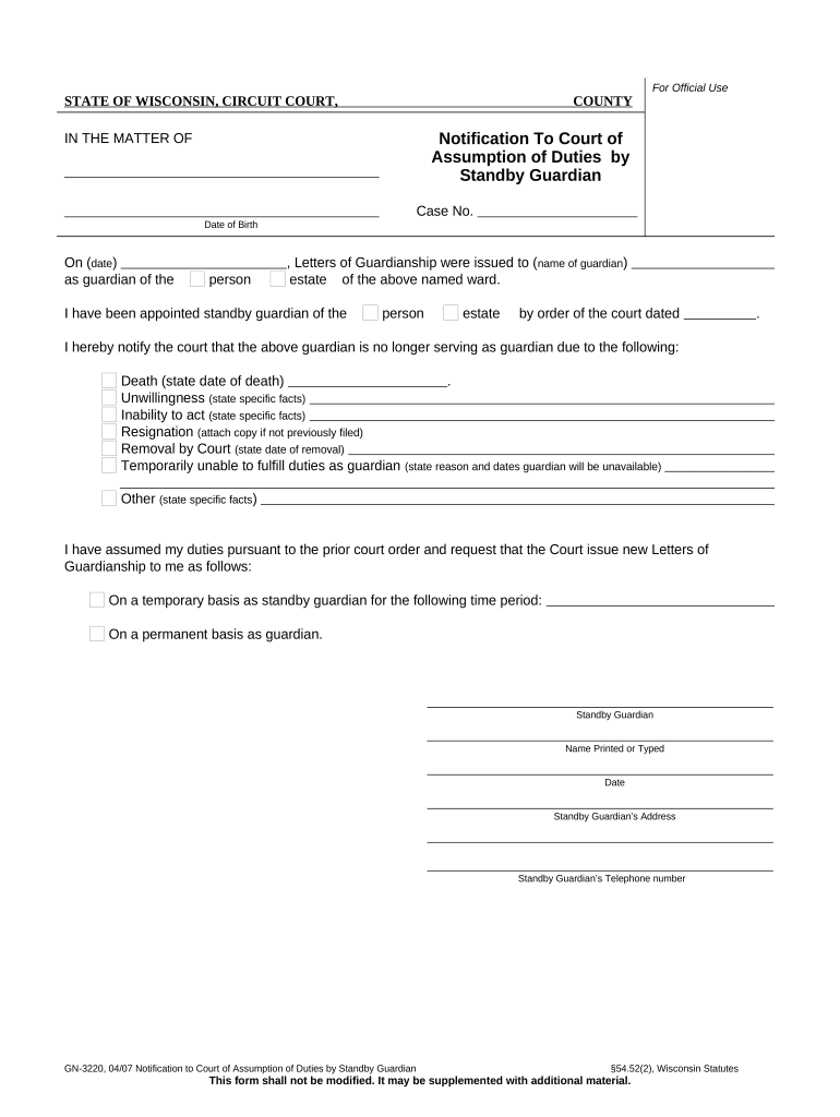 Wisconsin Notification  Form