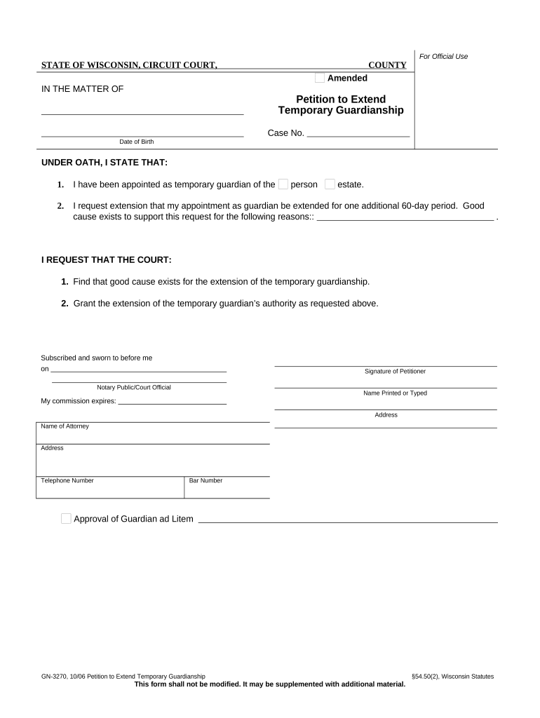 Wisconsin Temporary Guardianship Form