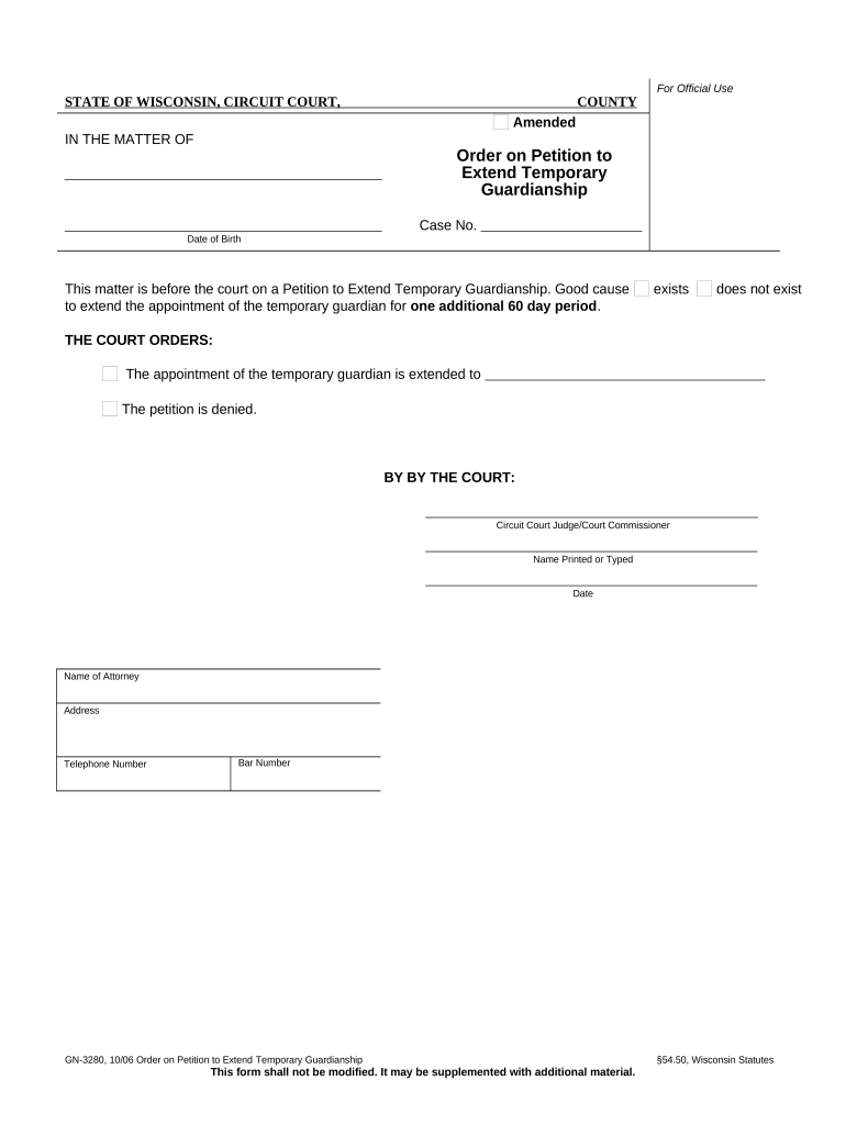 Wisconsin Temporary Guardianship  Form