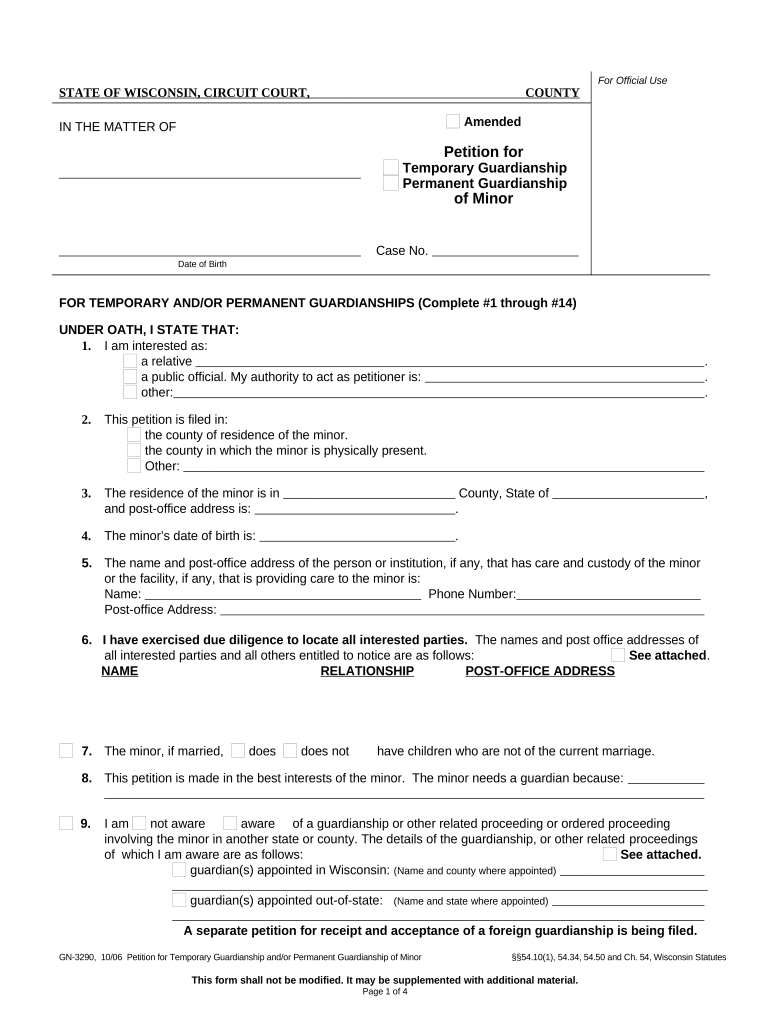 Petition Guardianship Minor Form