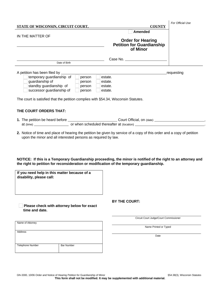 Order Notice Hearing  Form