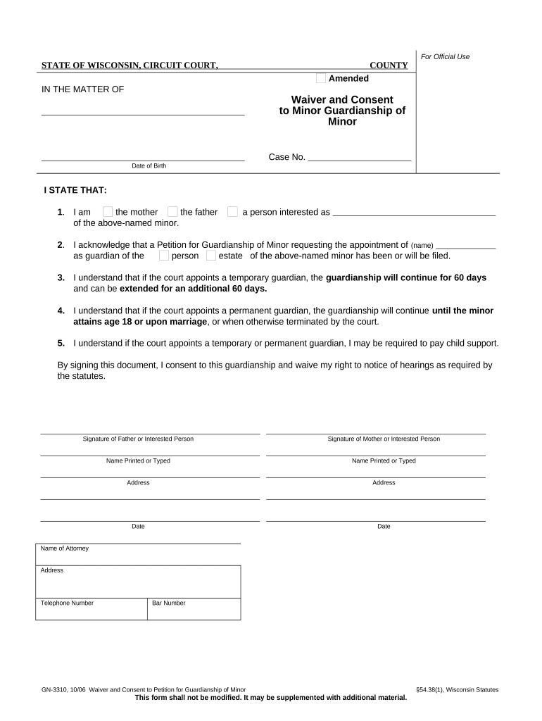 Wisconsin Guardianship  Form