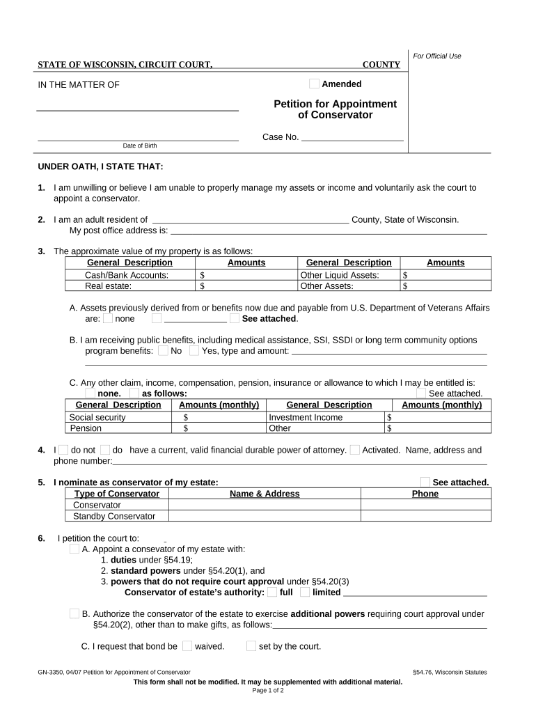 Petition Appointment Conservator  Form