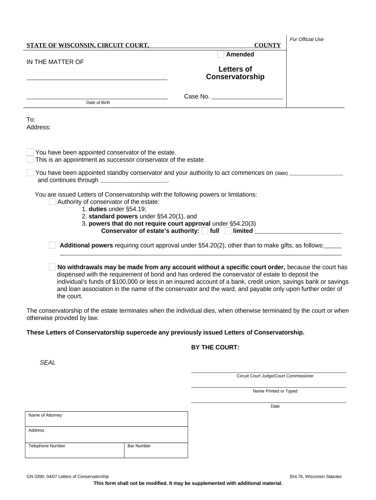 Wisconsin Conservatorship  Form