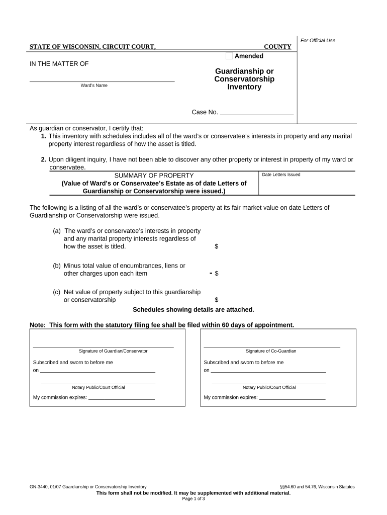 Guardianship Inventory Wisconsin  Form