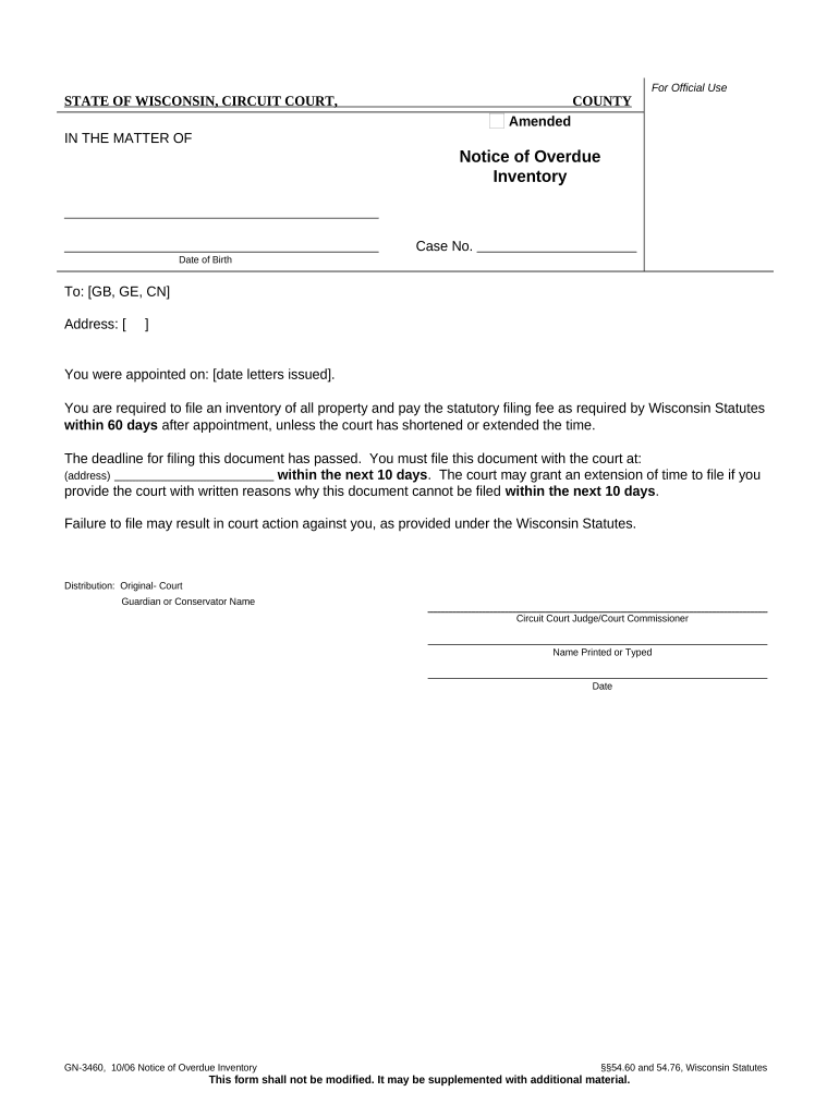 Notice Overdue  Form