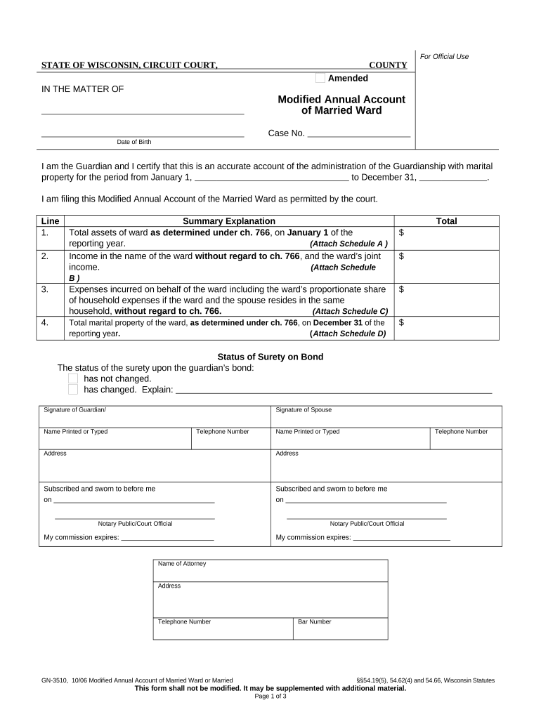 Modified Annual Account of Married Ward Wisconsin  Form