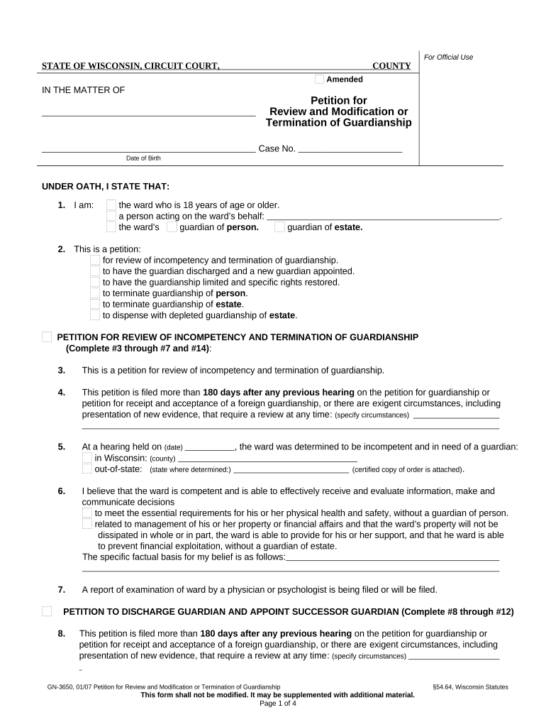 Petition Termination Guardianship  Form