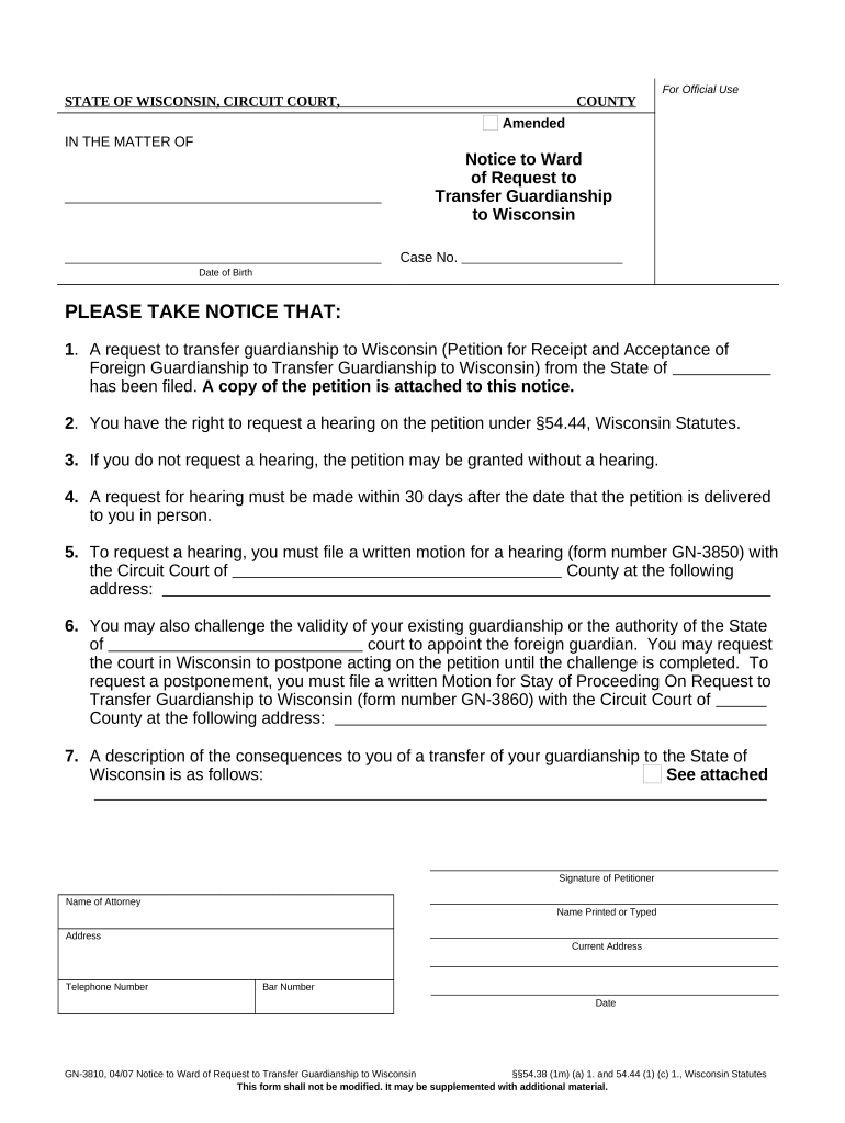 Wisconsin Notice to Form