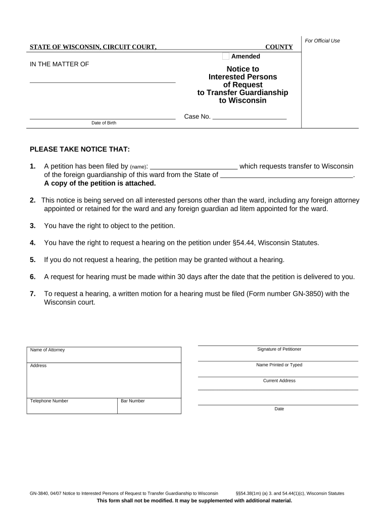 Wisconsin Notice to  Form