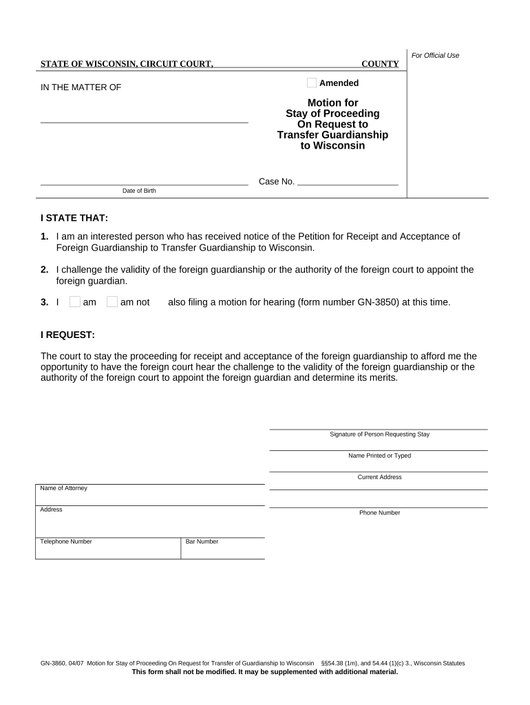 Wisconsin Motion Stay  Form