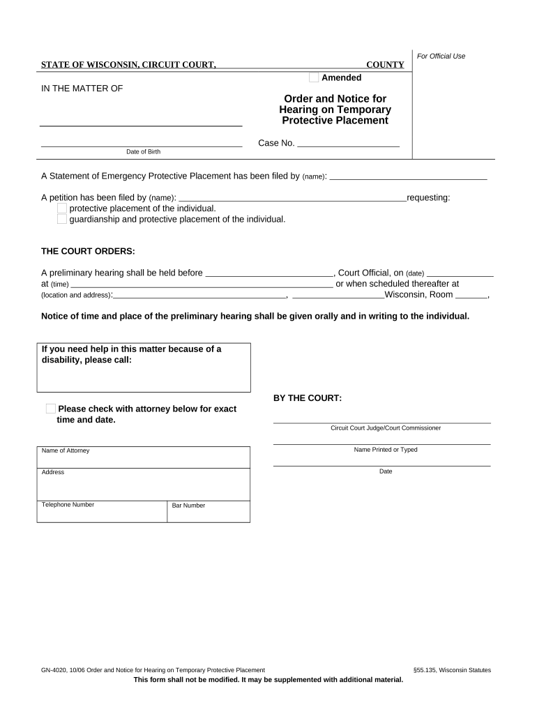 Order Hearing Temporary  Form