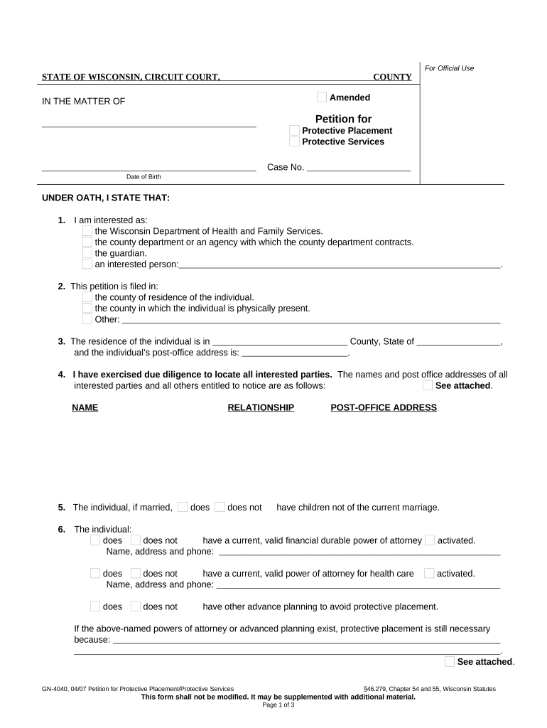 Wi Protective Placement  Form