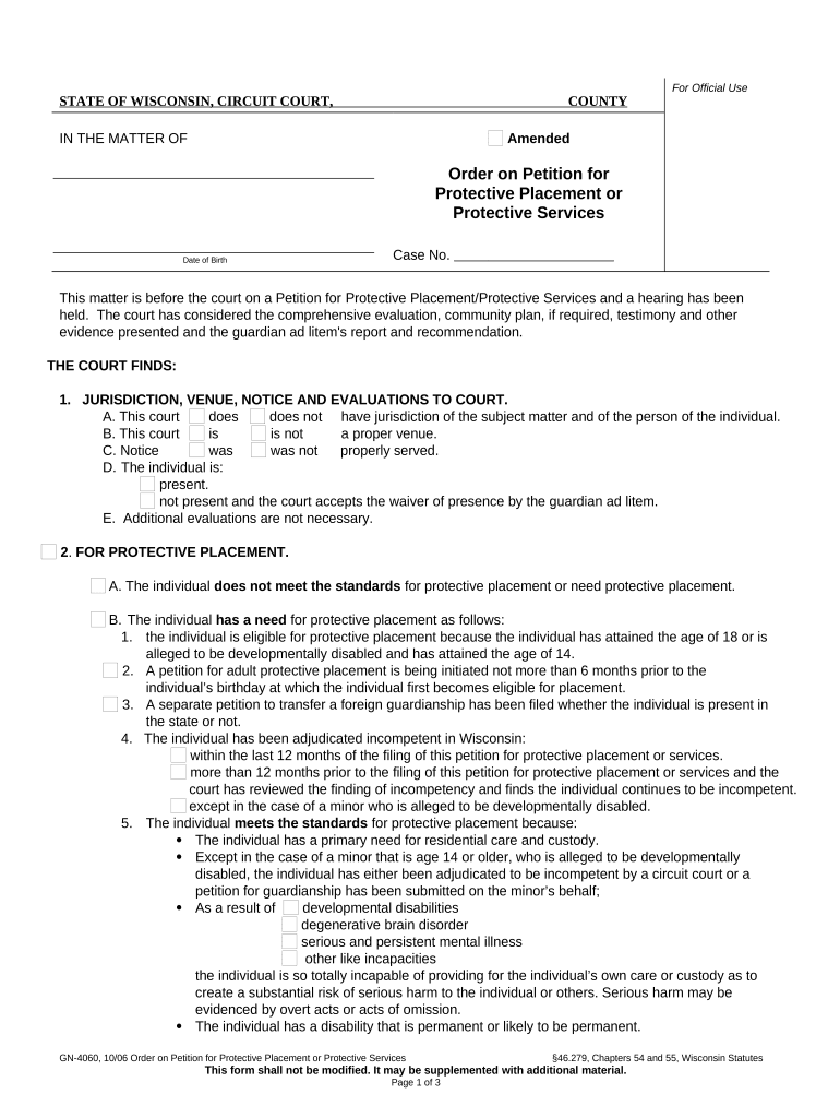 Order Petition Protective  Form