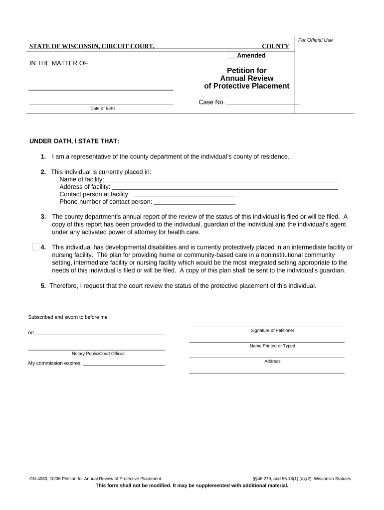 Wisconsin Protective Placement  Form