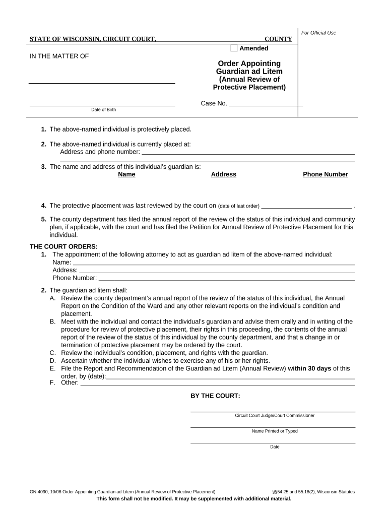 Wisconsin Guardian Litem  Form