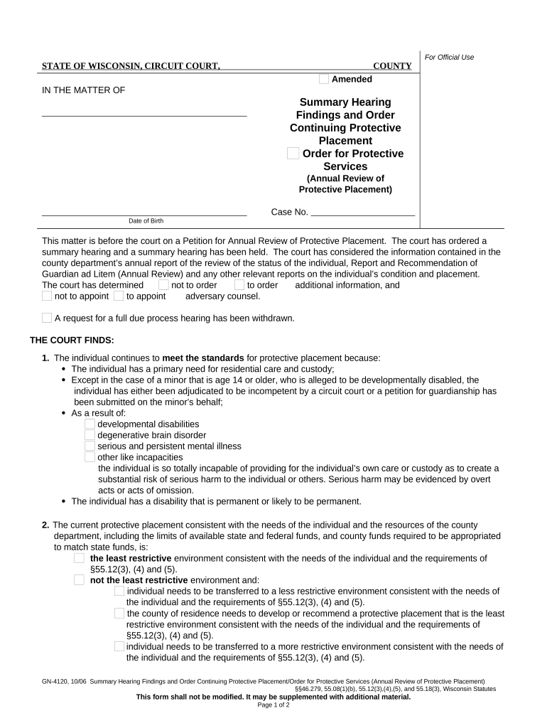 Wisconsin Protective Placement  Form