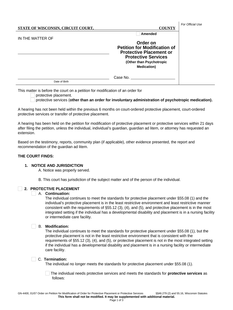 Wisconsin Modification Placement  Form
