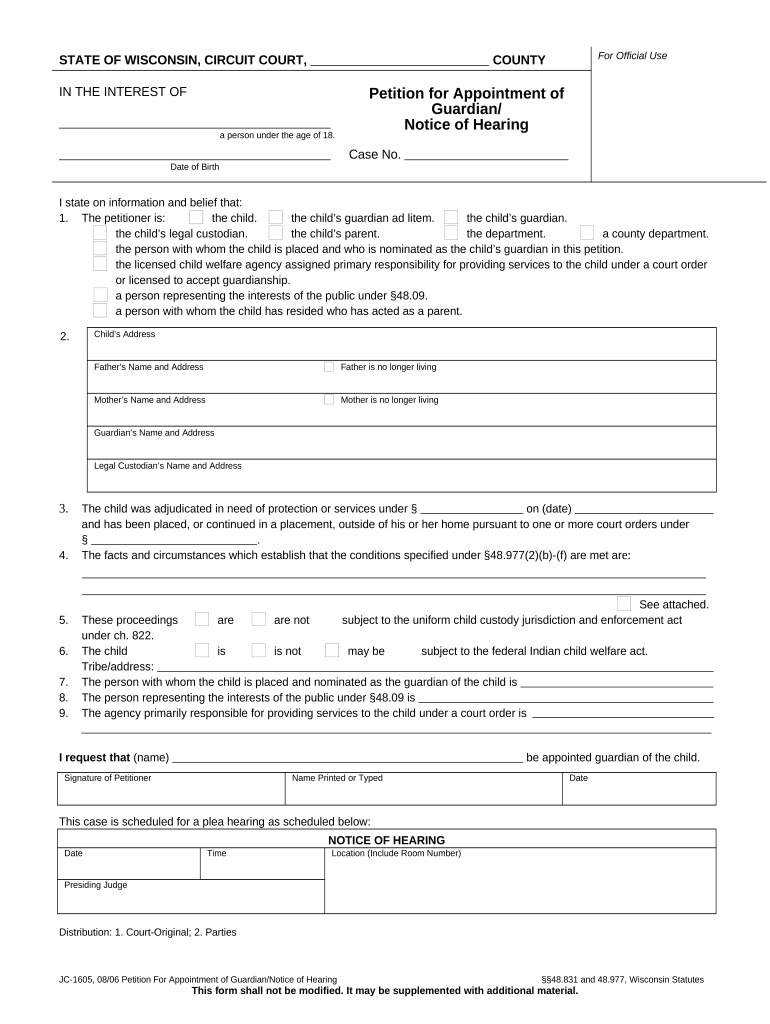 Petition Appointment Guardian  Form