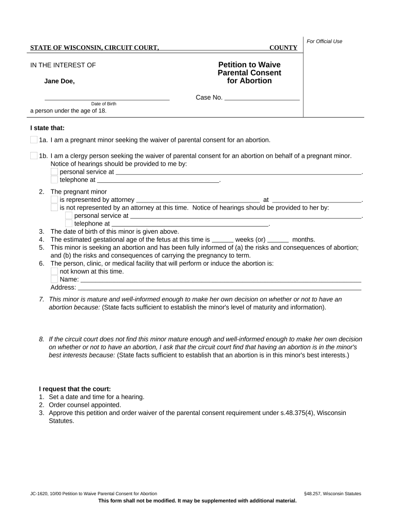 Wisconsin Parental Consent  Form