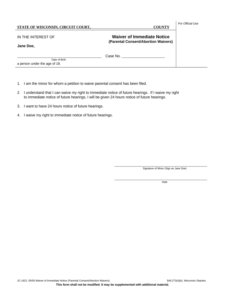 Wisconsin Parental Consent  Form