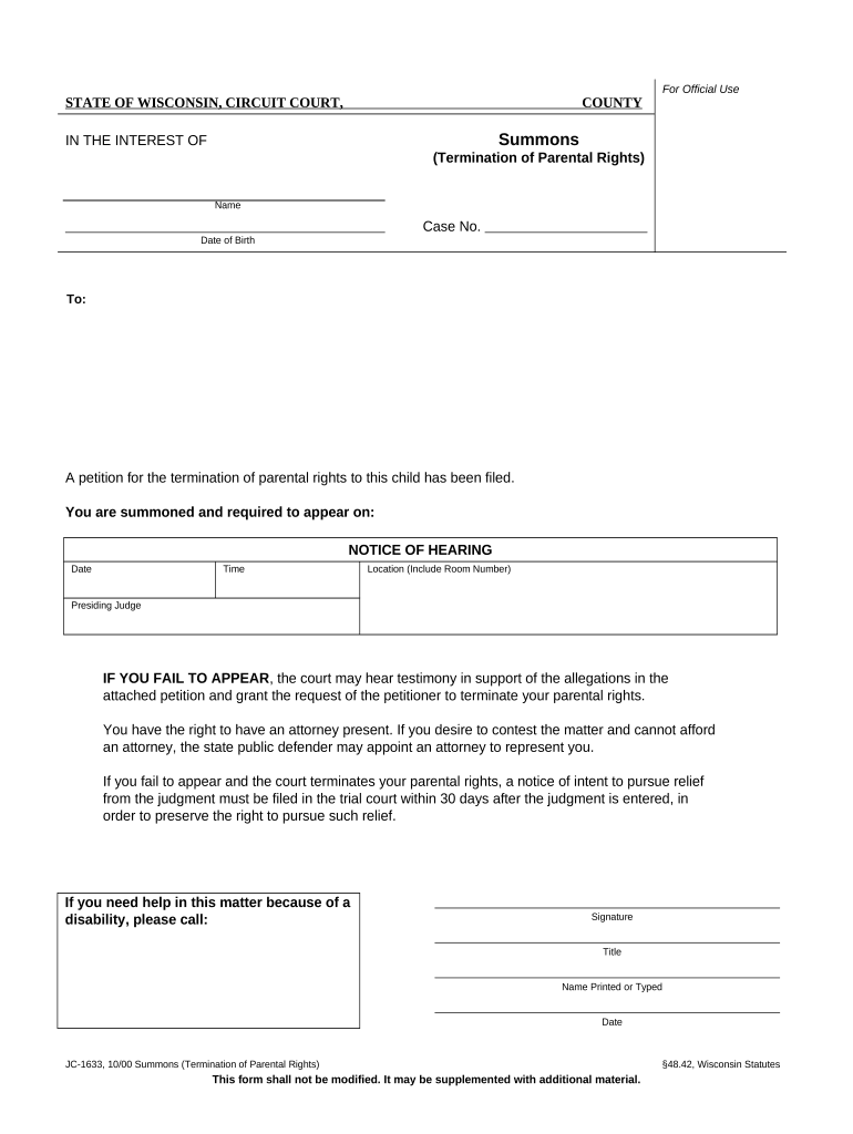 Termination Parental Rights Wisconsin  Form