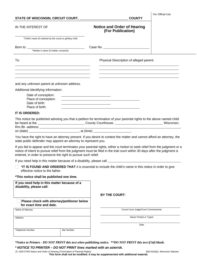 Notice Order Hearing  Form