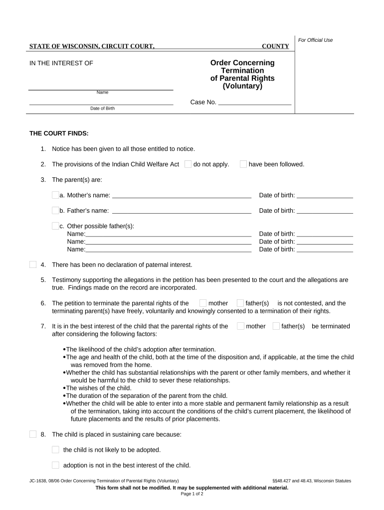 Termination Parental Rights  Form