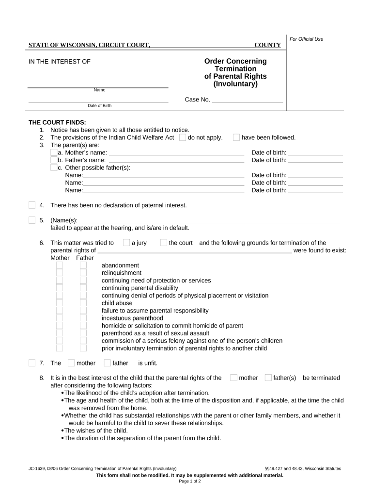 Order Parental Rights  Form