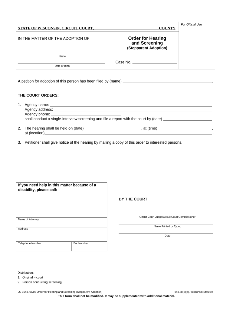Order Hearing Adoption  Form