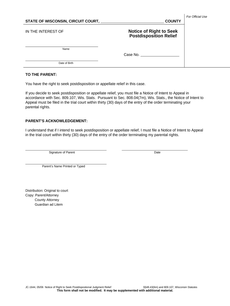 Seek Post Relief  Form