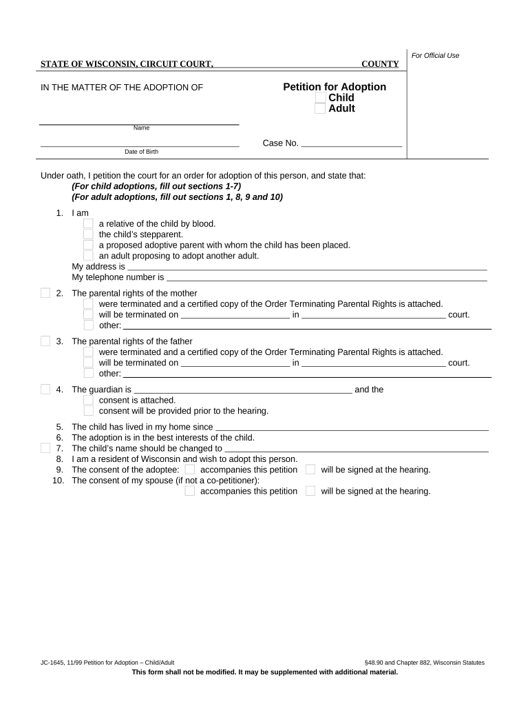 Wisconsin Adoption Adult  Form