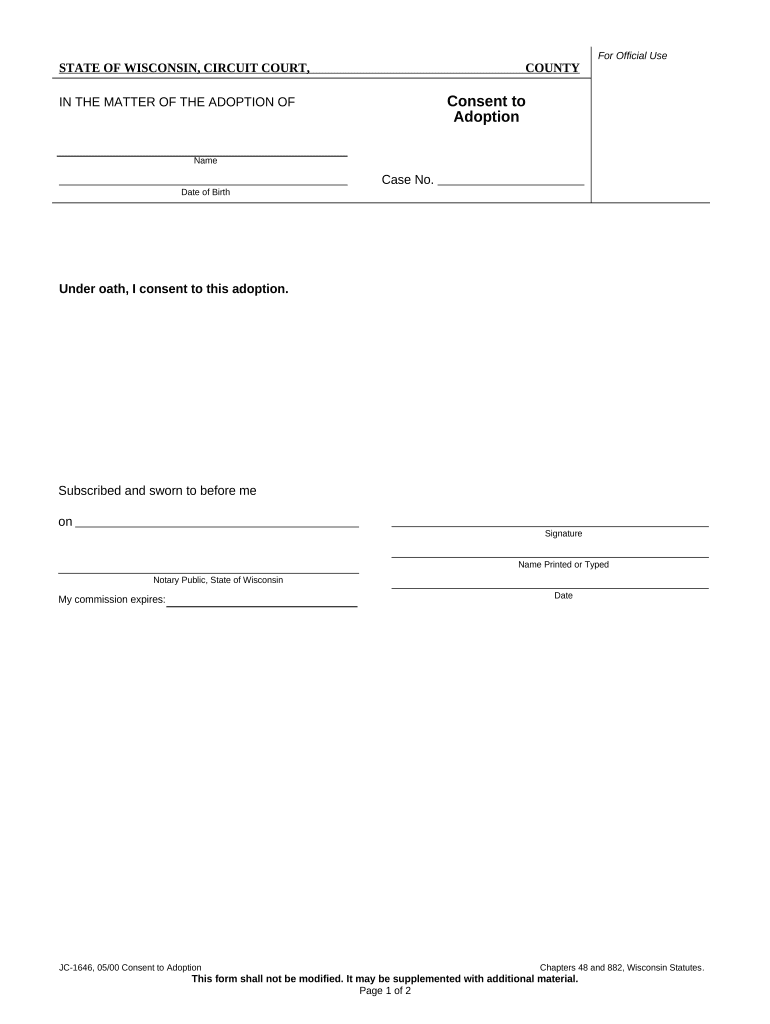 Consent to Adoption Wisconsin  Form