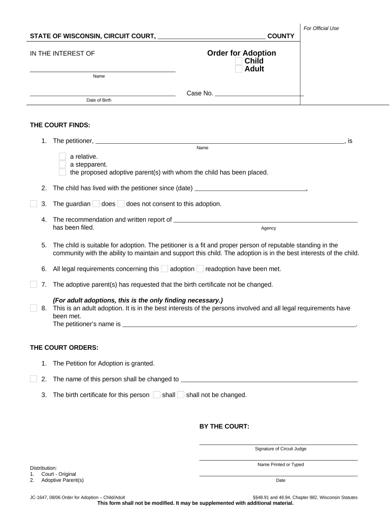 Wisconsin Adoption Adult  Form