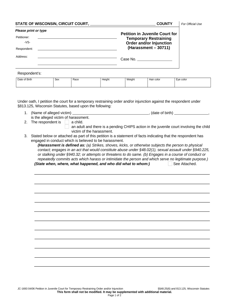 Temporary Restraining Order PDF  Form