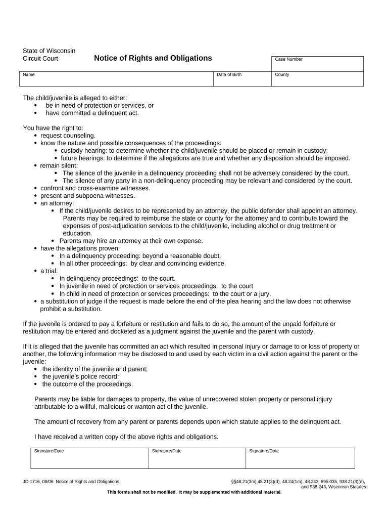 Wisconsin Rights  Form