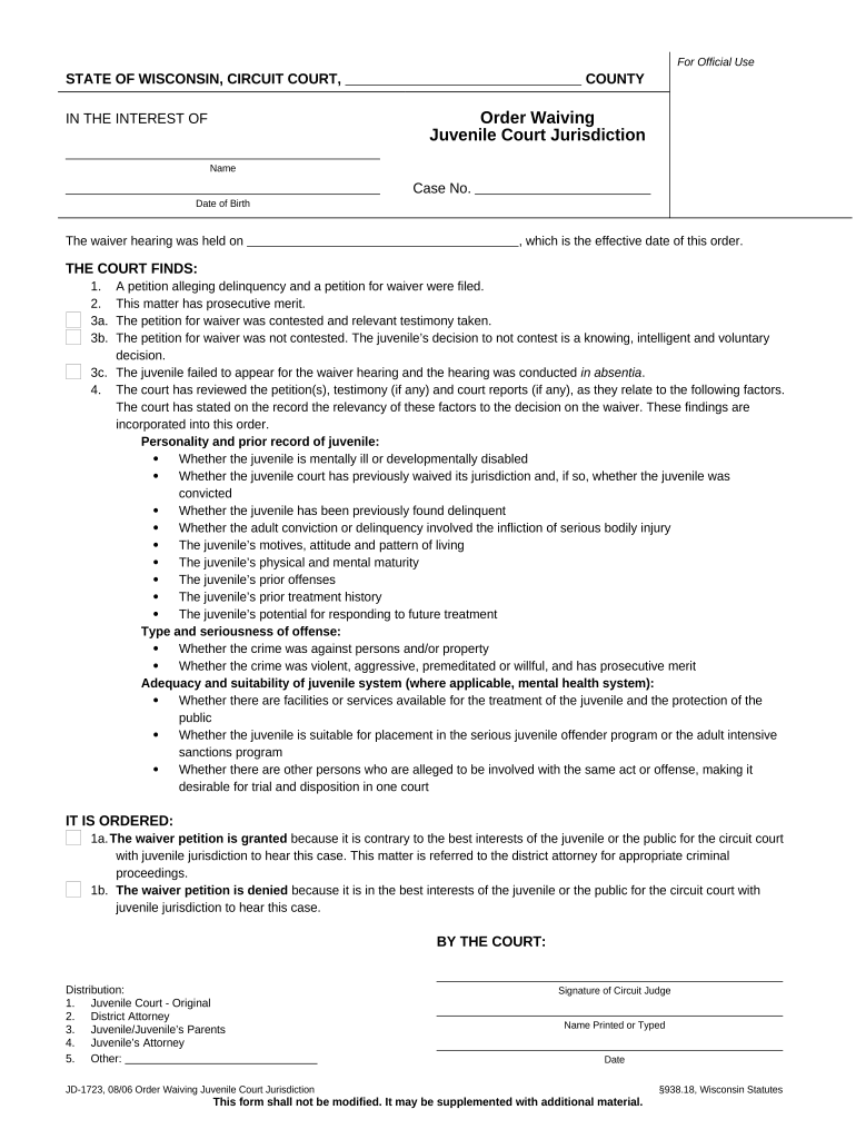 Juvenile Jurisdiction  Form