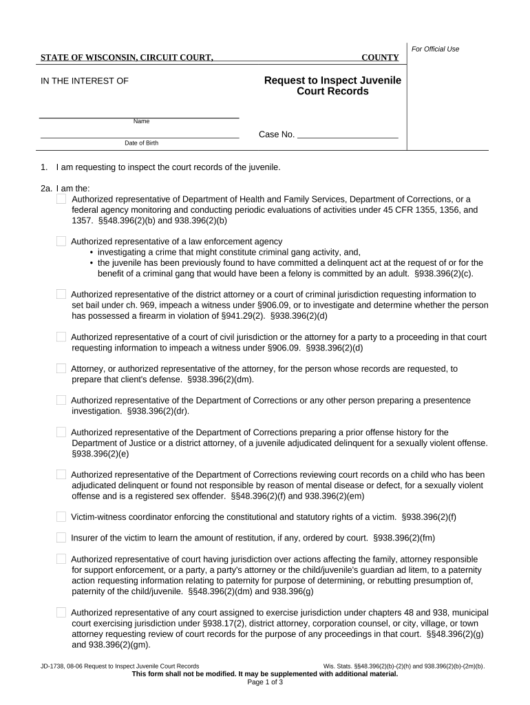 Juvenile Records Wisconsin  Form