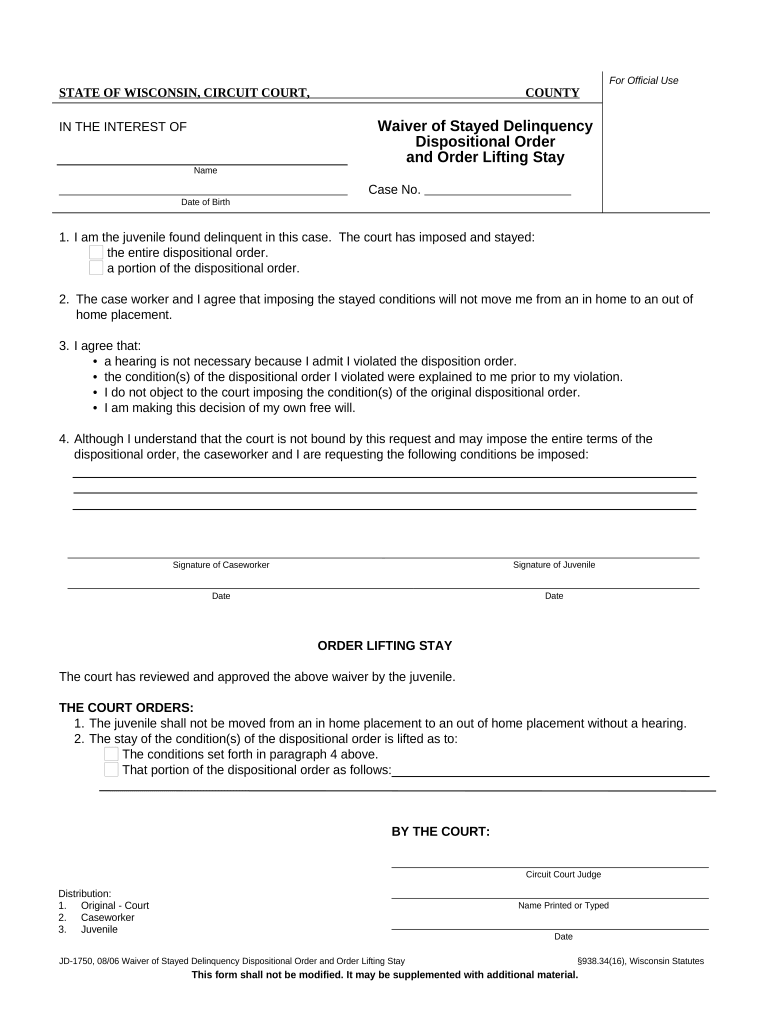 Wisconsin Delinquency Dispositional  Form