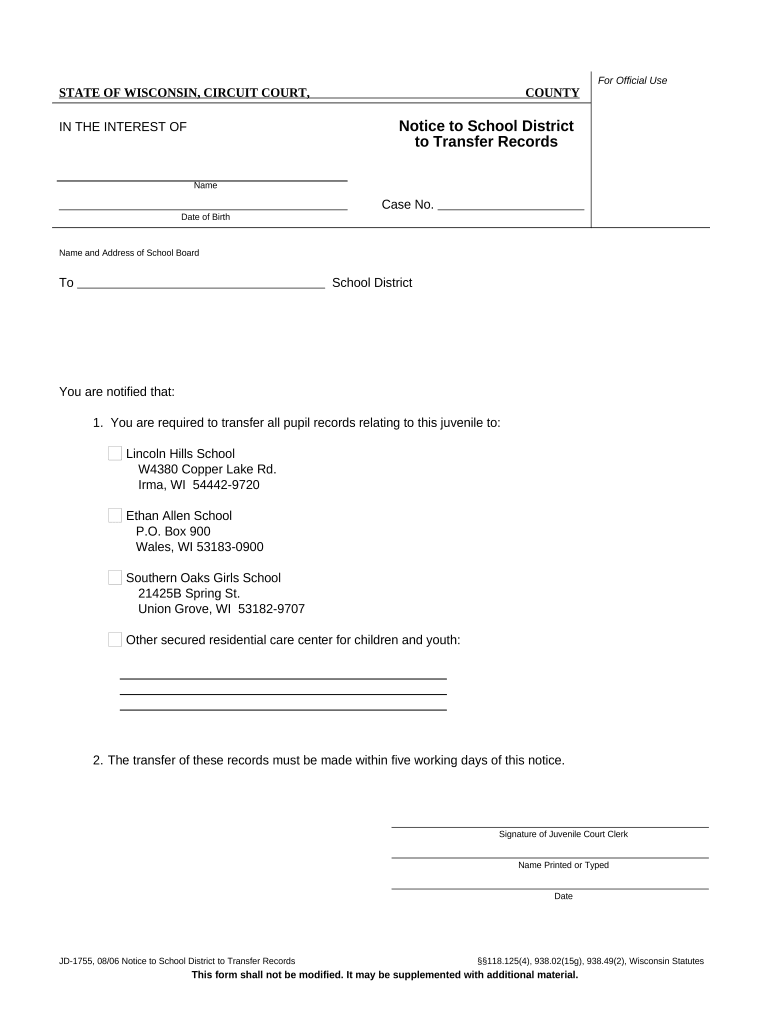 Wisconsin School Records  Form