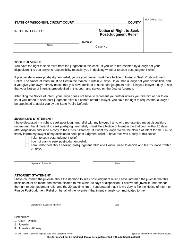 Post Judgment Relief  Form