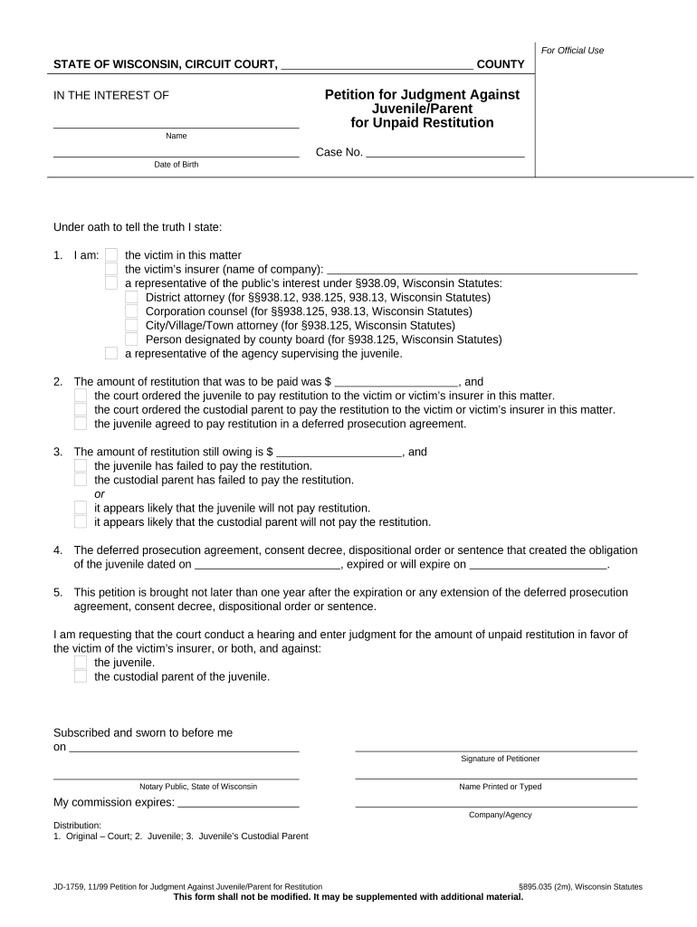 Wisconsin Restitution  Form