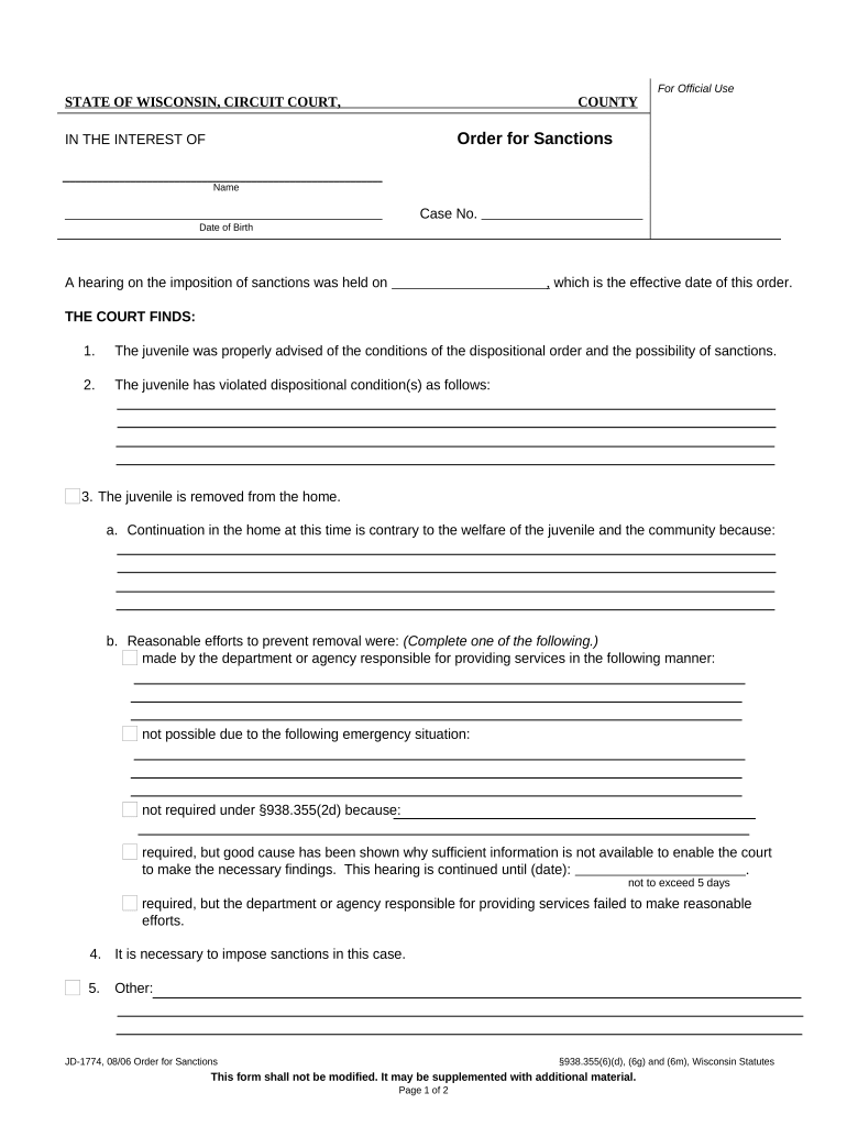 Order for Sanctions Wisconsin  Form