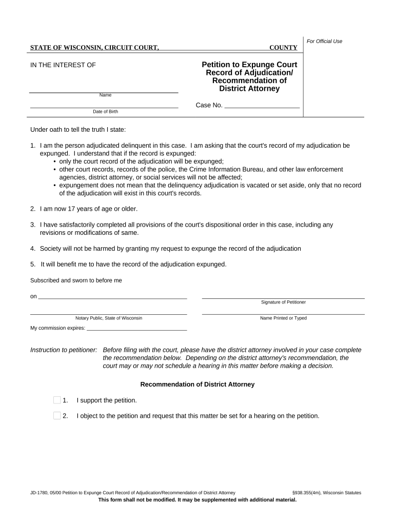 Expunge Court Record  Form