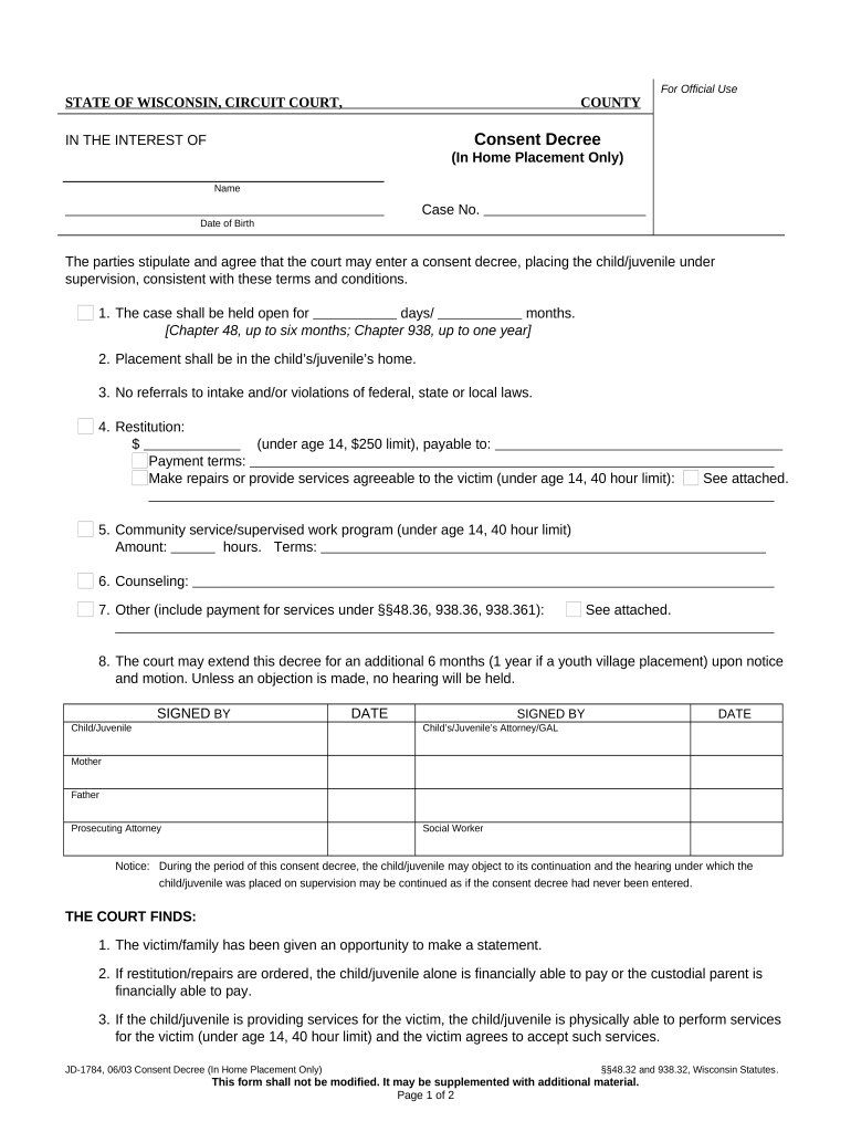 Wisconsin Decree  Form