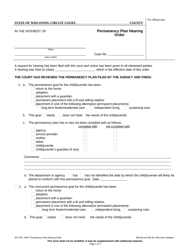 Wisconsin Permanency  Form