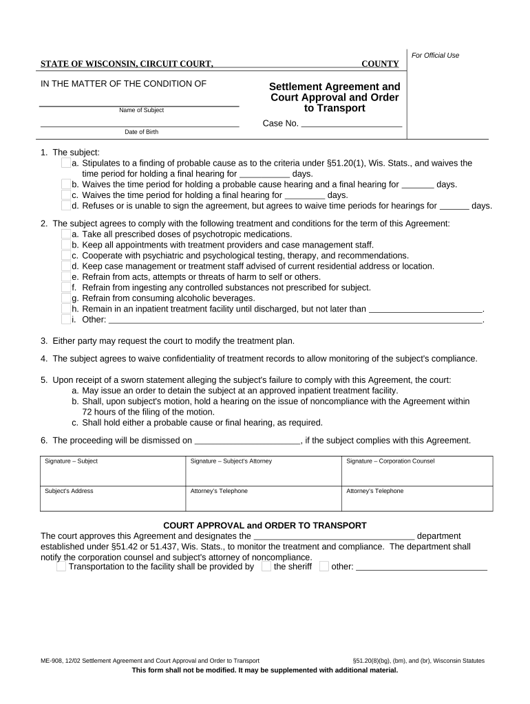 Settlement Court Approval  Form