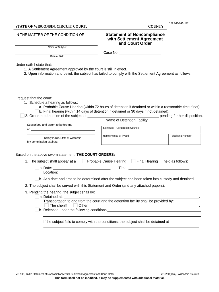 Wisconsin Settlement Agreement  Form